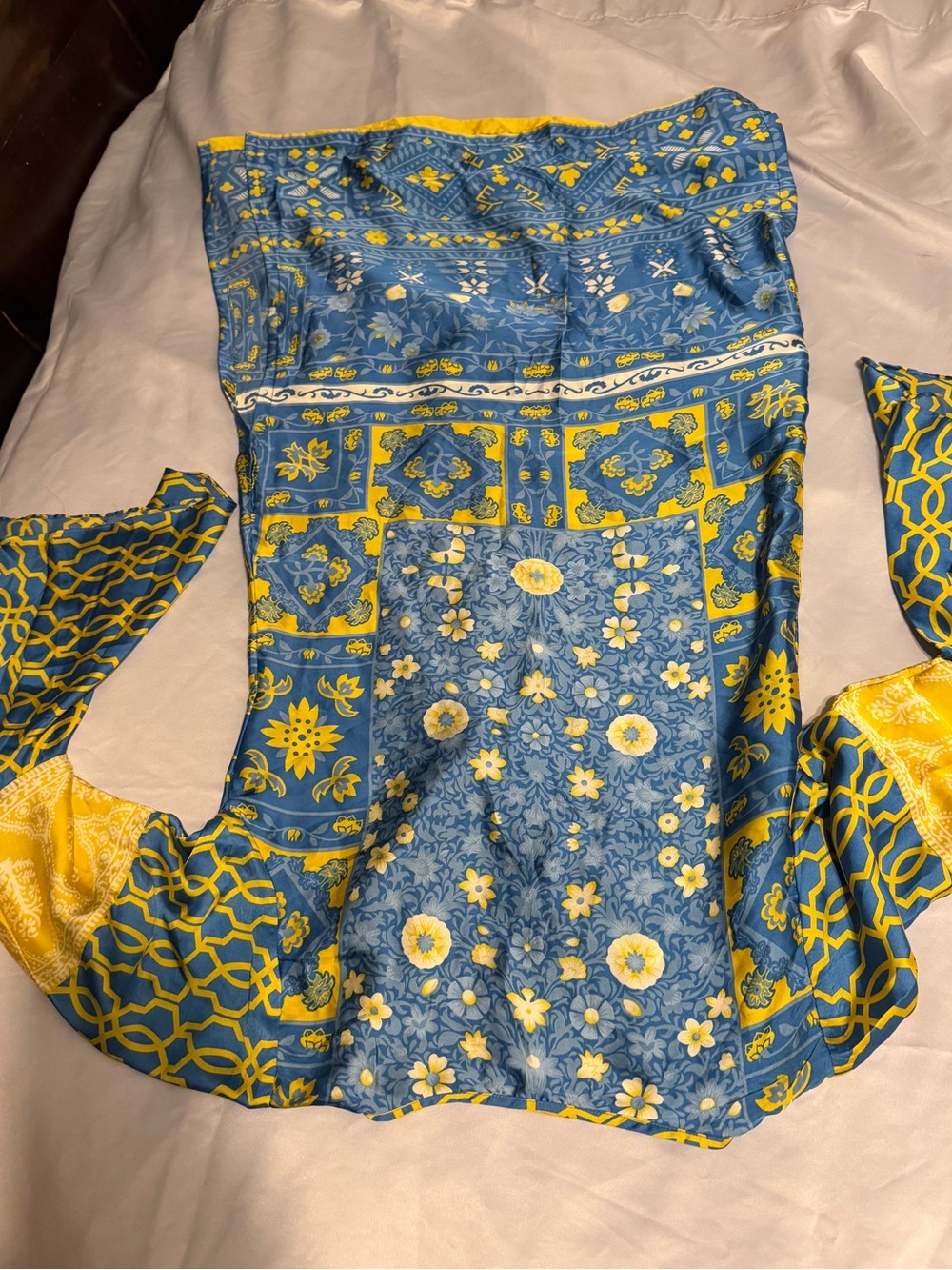 Blue & Yellow Floral Patchwork Midi Dress